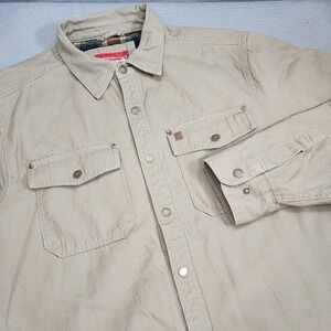 Coleman Shirt Jacket Tan Plaid Fleece Lined Canvas Workwear Mens Large